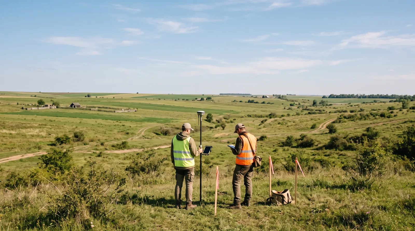 Illustrative land survey on open farmland